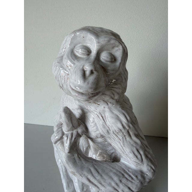 Hollywood Regency 1960s Vintage Italian Palm Beach Style Glazed Terracotta Monkey Sculpture For Sale - Image 3 of 12
