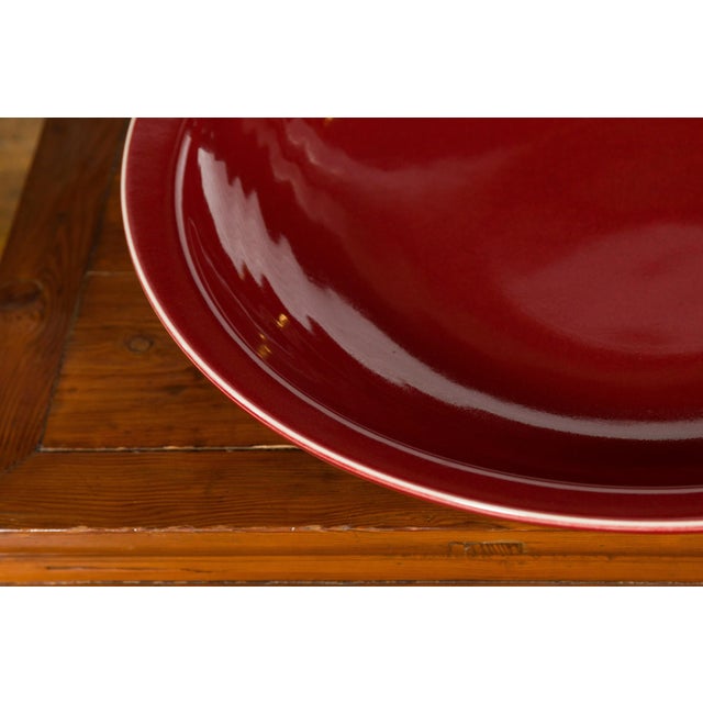 Chinese Chinese Vintage Large Porcelain Platter with Oxblood Color For Sale - Image 3 of 13