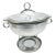 Vintage Mid-Century Hammered Aluminum Casserole Serving Dish With Stand and Glass Insert For Sale