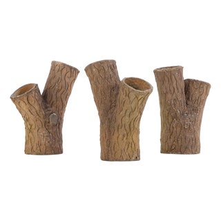 A Set of Three French Tabletop Faux Bois Cast Stone Planters, C. 1950. For Sale