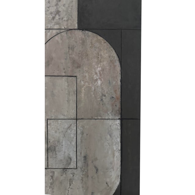 This architectonic abstract painting is constructed through interlocking geometric forms that create a quiet but powerful...