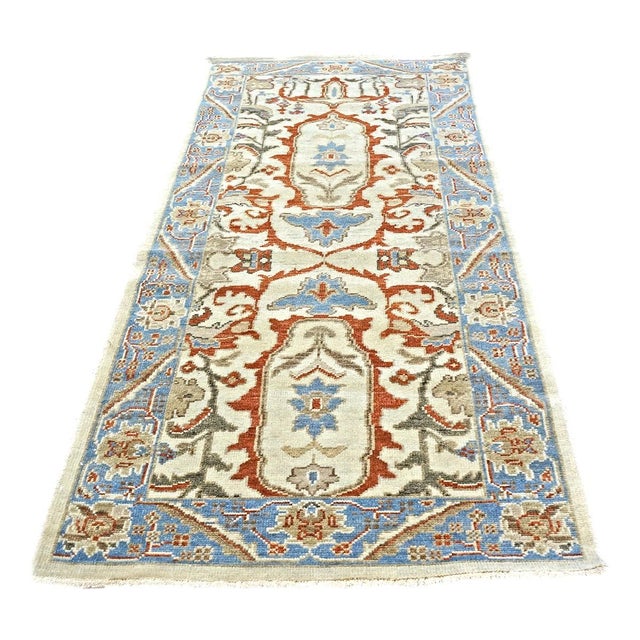 Condition: New Origin: Afghanistan Design: Sultanabad Actual size: 2'10"x 6'1" Thickness: 1/4" Color: Ivory, Light Blue,...