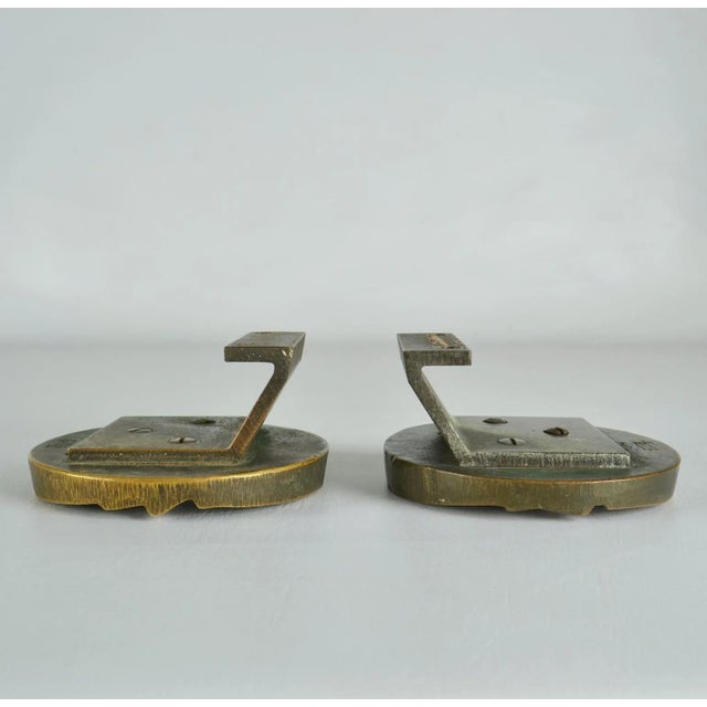 Gold Bronze Round Push and Pull Door Handles with Geometric Relief, Set of 2 For Sale - Image 8 of 13