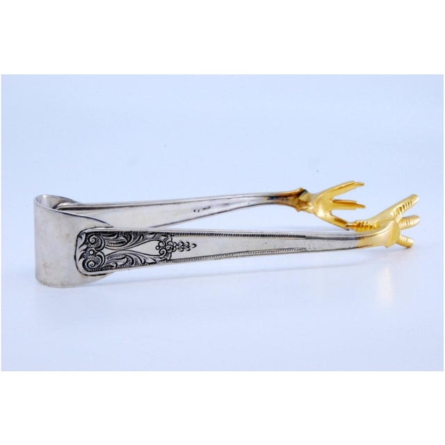 Silver Ice Tongs in the Shape of Golden Claws, in Good conditions. Designed 1920 to 1949