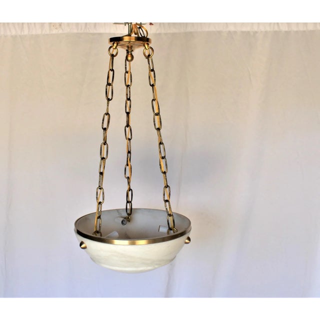 Modern/Deco Style Alabaster Pendant, Brass Chains For Sale - Image 9 of 9