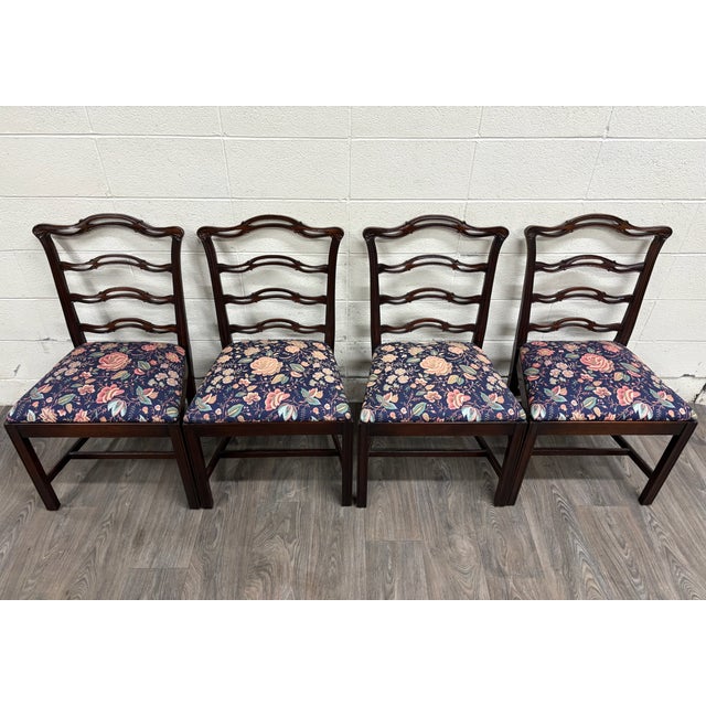 Chippendale Vintage Chippendale Style Ladder Back Ribbon Back Dining Chairs - Set of 4 For Sale - Image 3 of 8