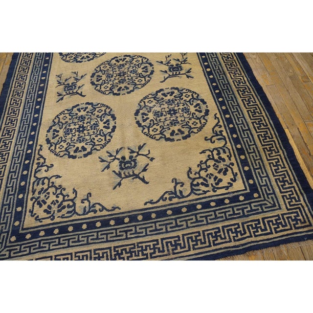 Mid 19th Century Mid-19th Beige Greek Key Antique Chinese Ningxia Carpet Knotted 5'2" X 10'2" Rug For Sale - Image 5 of 9