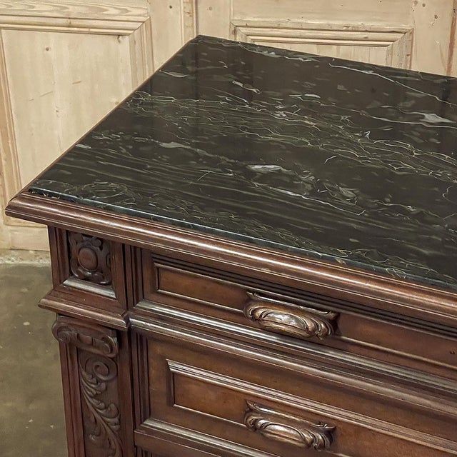 Antique Italian Renaissance Revival Walnut Nero Portoro Marble Top Commode For Sale - Image 17 of 18