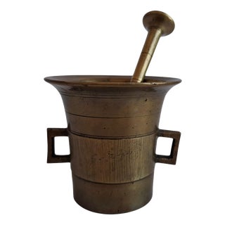 Antique Art Deco Brass Apothecary Mortar and Pestle, Former Czechoslovakia, 1930s, Set of 2 For Sale