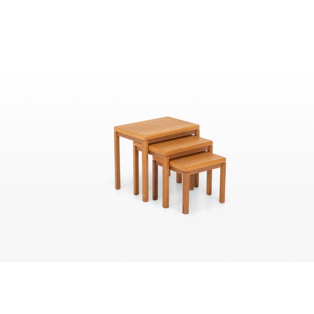 Wood Vintage Oak Nesting Tables by Van Den Berghe Pauvers, 1970s, Set of 3 For Sale - Image 7 of 10