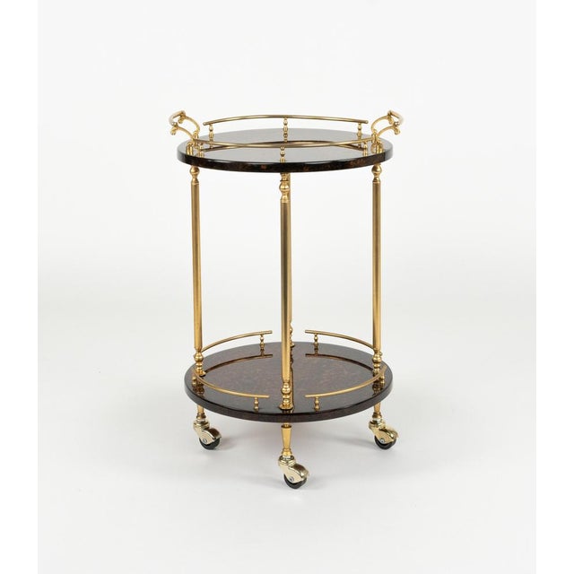 Mid-Century Modern Serving Bar Cart in Goatskin and Brass by Aldo Tura, 1960s For Sale - Image 10 of 17