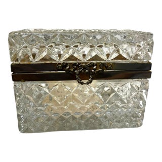 Antique French Cut Crystal Box With Bronze Mounts For Sale