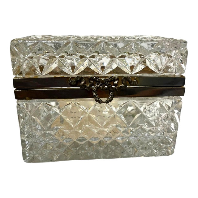 Antique French Cut Crystal Box With Bronze Mounts For Sale