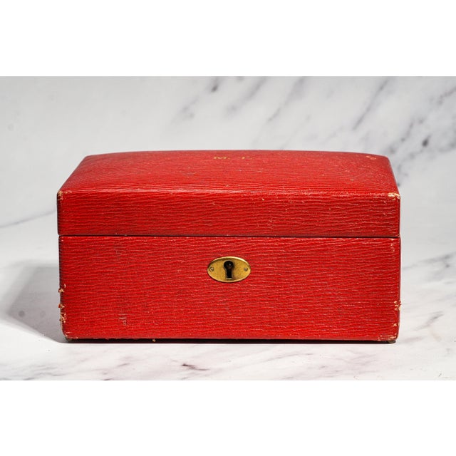 Nice Antique Mark Cross Red Leather Jewelry Box Luxury Case With Lock & Key Home Decor For Sale In New York - Image 6 of 18