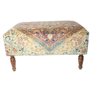 Decorative Ottoman Upholstered in Vintage Rug