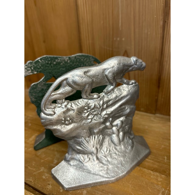 1950s 1950s Panther on the Prowl With Foliage Cast Bookends- Set of 2 For Sale - Image 5 of 11