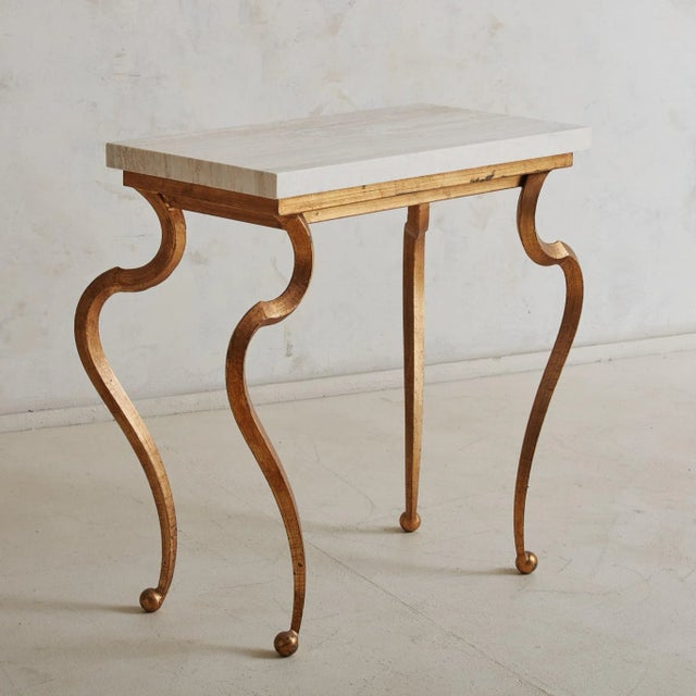 Bronze Console Table with Travertine Top, France 20th Century For Sale - Image 4 of 11