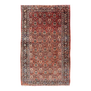Antique Sultanabad Rug With Rich Red Field, Allover Design and Navy Blue Border 7'2 X 12'2 For Sale