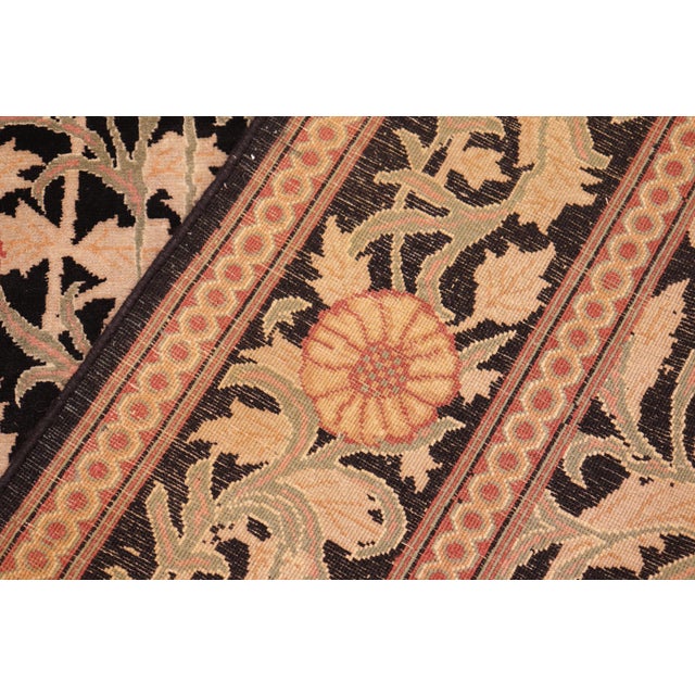 Textile Shabby Chic Floral 1990's Pak-Persian Black/Gold Wool Rug - 5'11'' X 8'11'' For Sale - Image 7 of 9