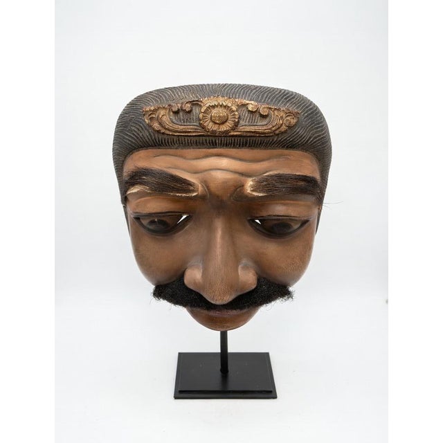 Black Balinese Mask on Steel Base, 1950s For Sale - Image 8 of 9