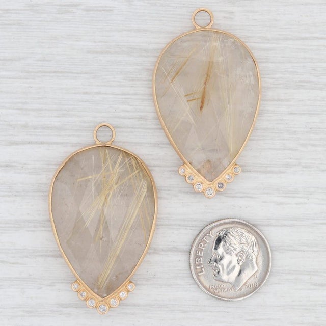New Nina Wynn Earring Enhancer Charms Rutilated Quartz Diamond 18k Yellow Gold 2 Pieces For Sale - Image 4 of 4