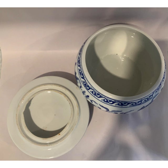 Blue Mid 20th Century Andrea by Sadek Blue and White Lidded Rice Jar For Sale - Image 8 of 12