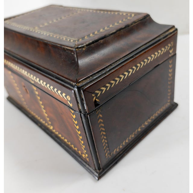 19th Century English Regency Sarcophagus Form Tea Caddy Box With Inlay For Sale - Image 12 of 14