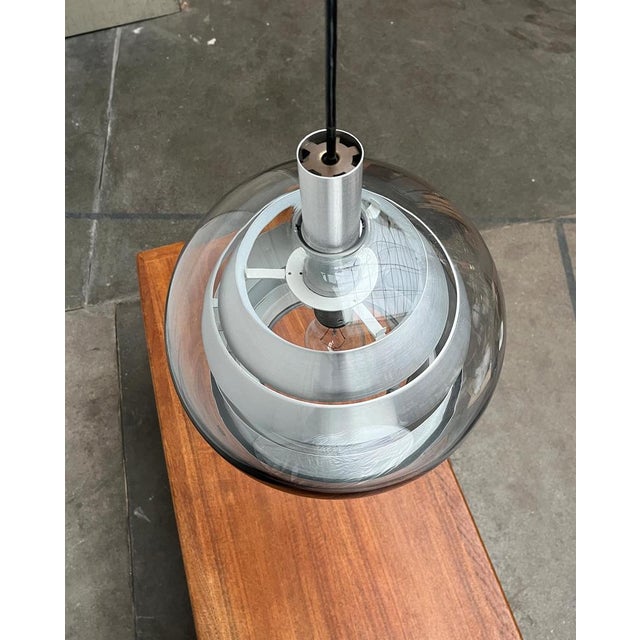 Mid-Century German Space Age Aluminum and Glass Globe Pendant Lamp from Doria, 1960s For Sale - Image 5 of 18