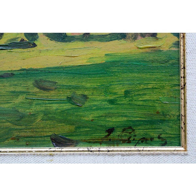 Chartreuse Janis Pupols, Spring Sunny Day, Oil on Cardboard For Sale - Image 8 of 10