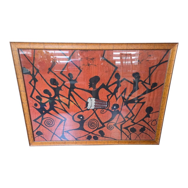 African Batik Art: "Rhythmic Dance" (Large Framed Textile) For Sale