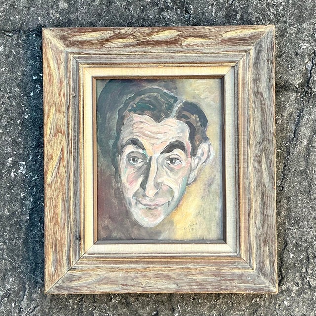 Mid 20th Century Vintage Boho Original Oil Portrait on Canvas For Sale - Image 4 of 7