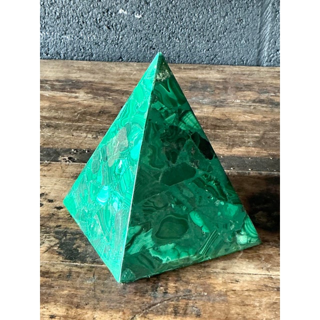 Bottle Green Vintage Boho Malachite Pyramids- a Pair For Sale - Image 8 of 12