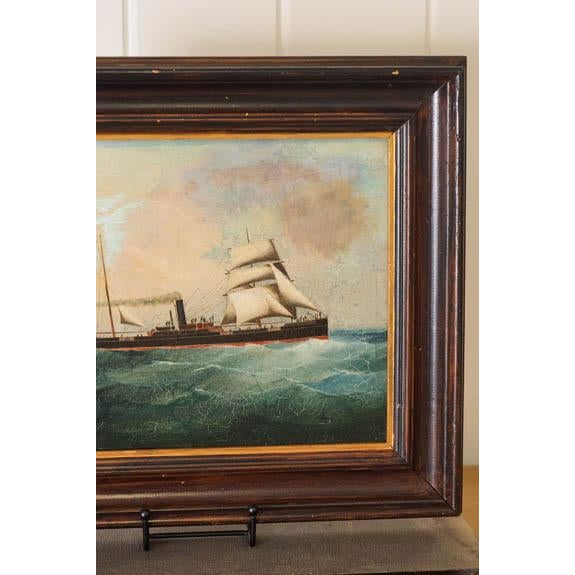 Antique Oil on Canvas British Steamship Painting in Oak Frame For Sale - Image 4 of 9