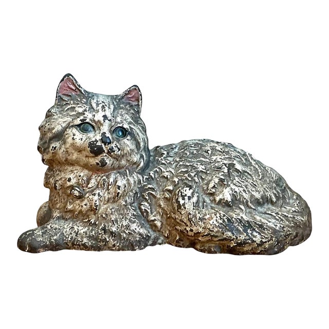 Vintage Painted Metal Cat Doorstop For Sale