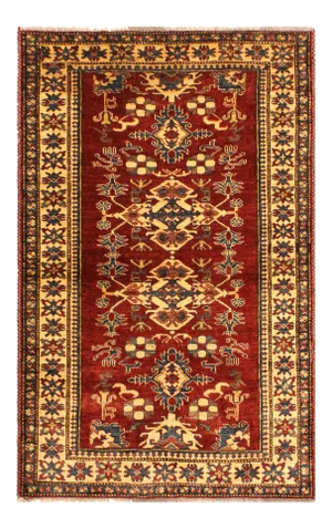 1980s 1980's Rustic Kazak Red/Gold Wool Rug - 4'0'' X 5'7''