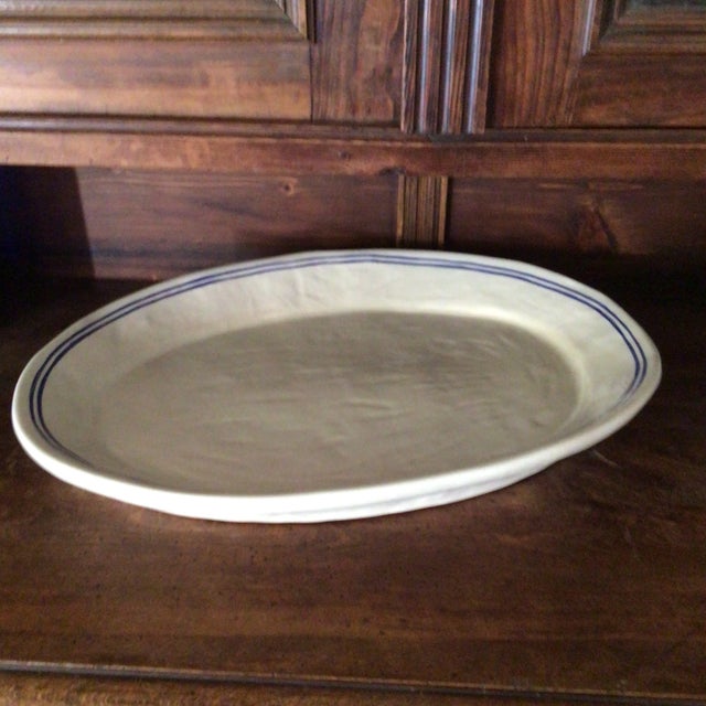 Large Platter Agneta Livijn White With Double Blue Lines Around Rim For Sale In Sacramento - Image 6 of 13