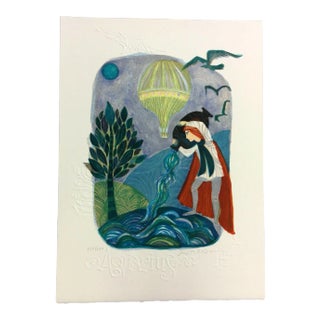 Mid Century Modern Unframed Aquarius Zodiac Judith Bledsoe Signed Lithograph For Sale
