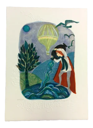 Mid Century Modern Unframed Aquarius Zodiac Judith Bledsoe Signed Lithograph
