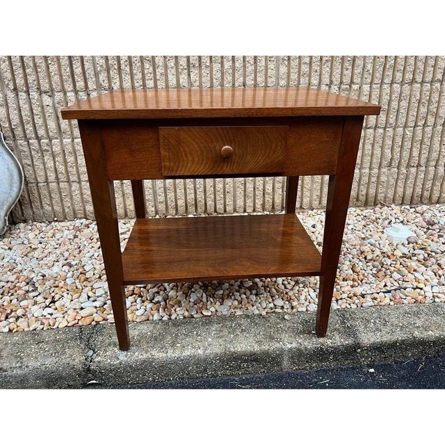 Mid 20th Century Vintage Walnut Side Table With One Drawer and Secret Small Drawer For Sale - Image 11 of 11