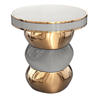 "Gradino" Side Table With Bronze and Stainless Steel, Handmade For Sale