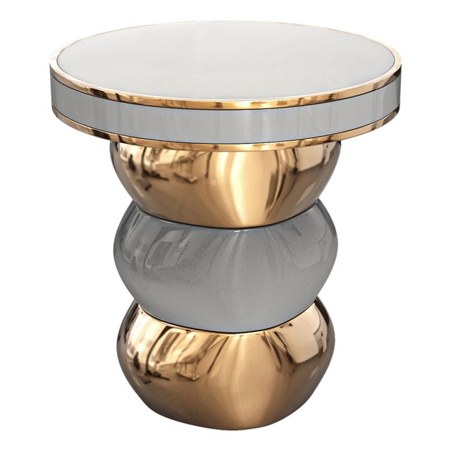 "Gradino" Side Table With Bronze and Stainless Steel, Handmade For Sale