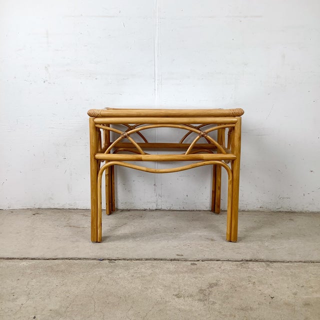 Vintage Bent Rattan & Glass Side Table With Arch Apron Detail, Circa 1970s–1980s For Sale In Philadelphia - Image 6 of 12