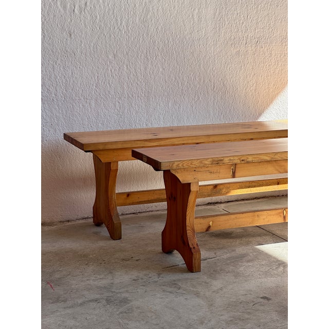Vintage Wooden Benches, 1970s, Set of 2 For Sale - Image 9 of 15
