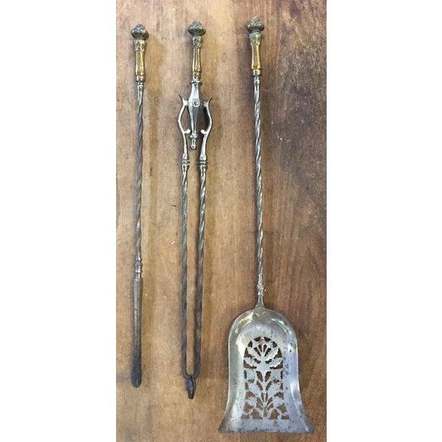Antique 19th Century English Steel & Brass Mounted Fireplace Tools - Set of 3 For Sale - Image 12 of 13