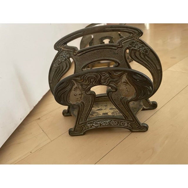 1920s Vintage Art Nouveau Ladies Lady Metal Book Rack Letter Paper Holder Judd Style For Sale - Image 5 of 12