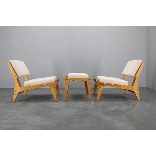 Hunting Chairs and Ottoman attributed to Uno and Östen Kristiansson, 1950s, Set of 3 For Sale - Image 4 of 13