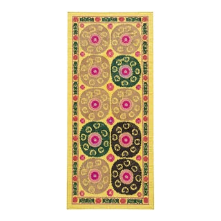 Large Yellow Cotton Suzani With Bold Round Medallions For Sale
