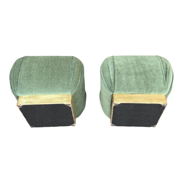 1970’s Hollywood Regency Karl Springer Style Poufs Stools in Green Mohair - A Pair For Sale - Image 9 of 13