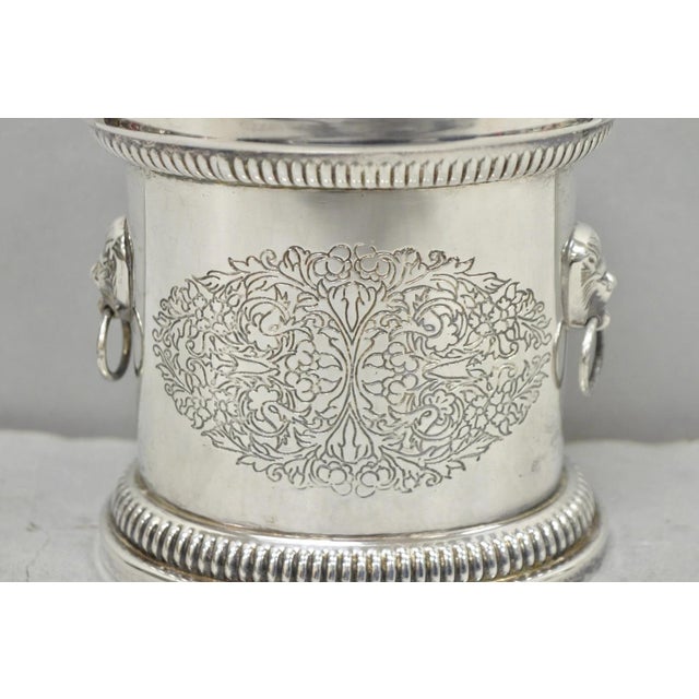 Vintage English Regency Silver Plated Small Lion Head Oval Desk Biscuit Barrel For Sale - Image 4 of 12