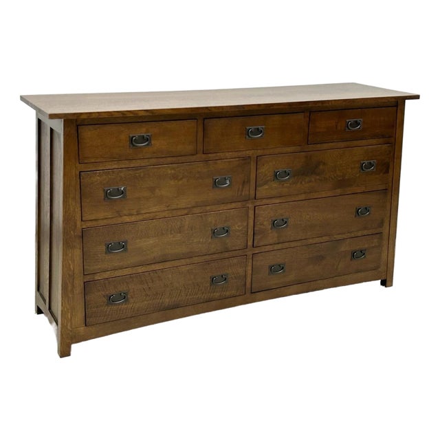 Mission Quarter Sawn Oak 9 Drawer Dresser - Walnut Stain For Sale